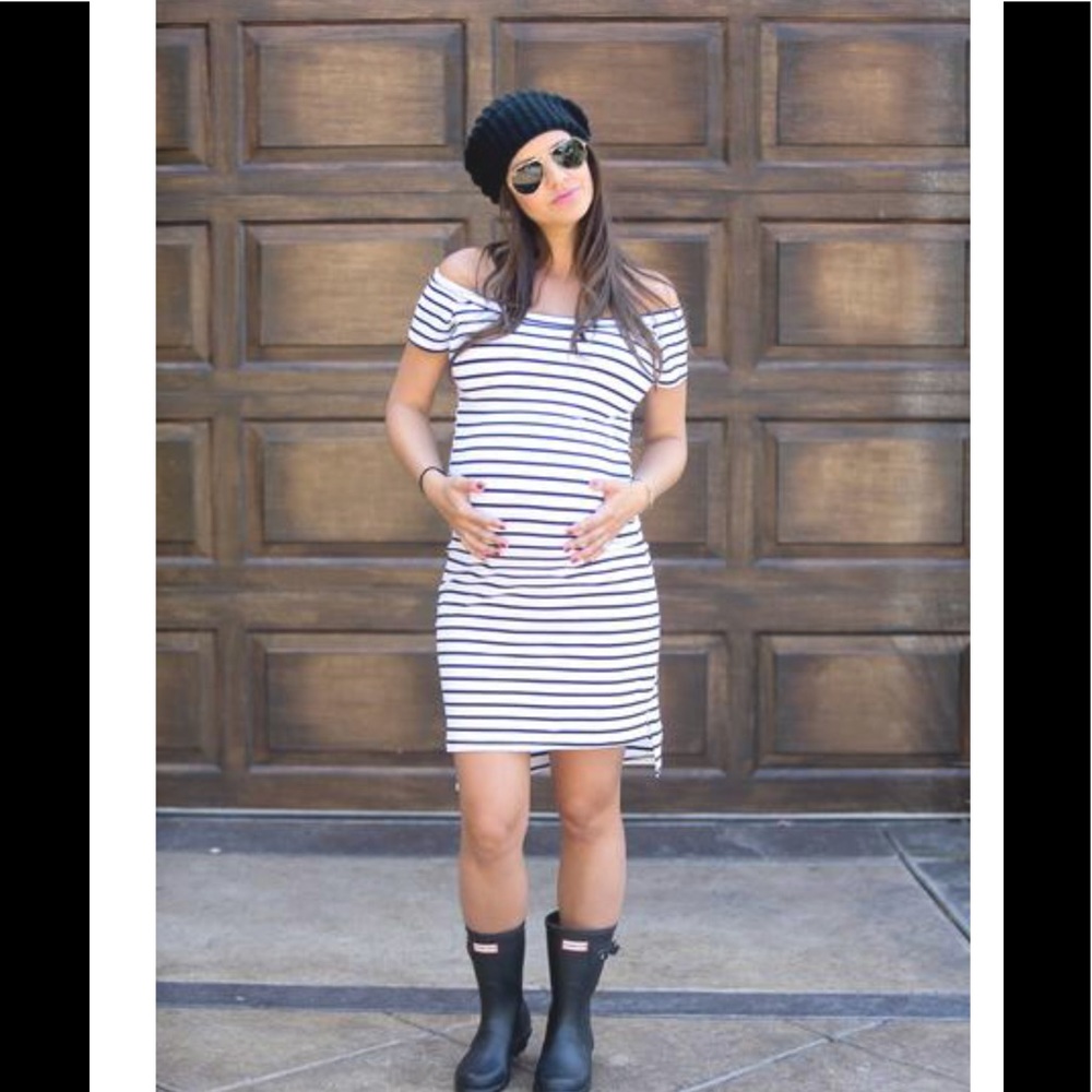 Maternity dress blk/white stripe-To Little Arrows